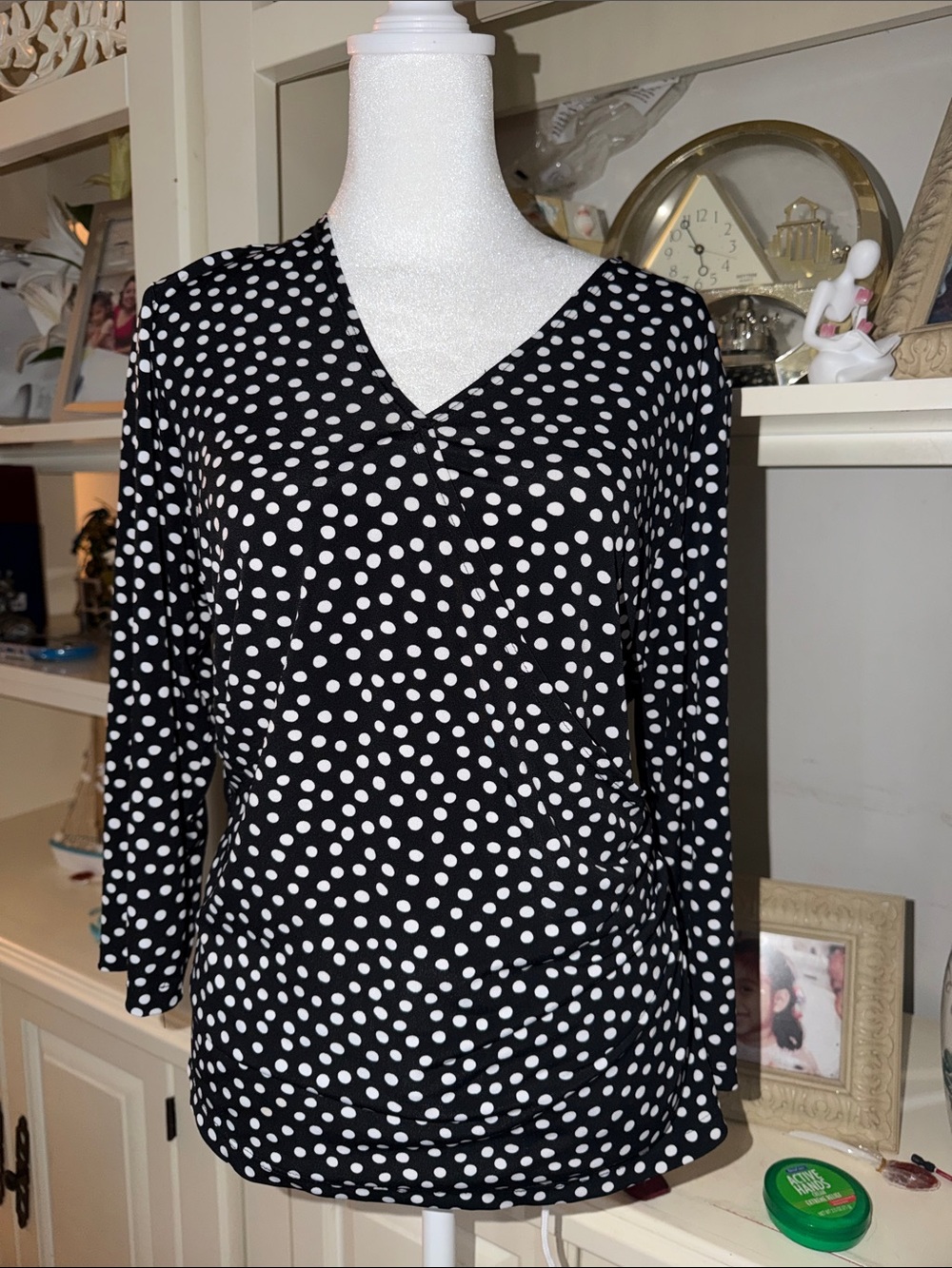 Polka Dot V-Neck Blouse - Black/White